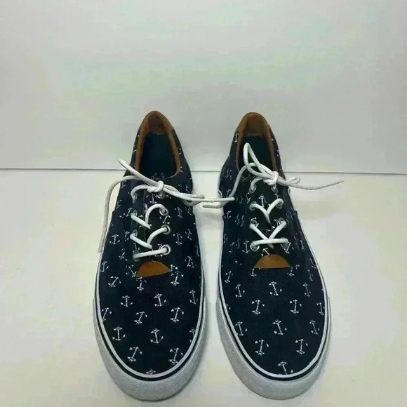 G.H. Bass Navigate Anchor Print Sneakers Boat Shoes Size 7.5 Navy - Picture 2 of 9